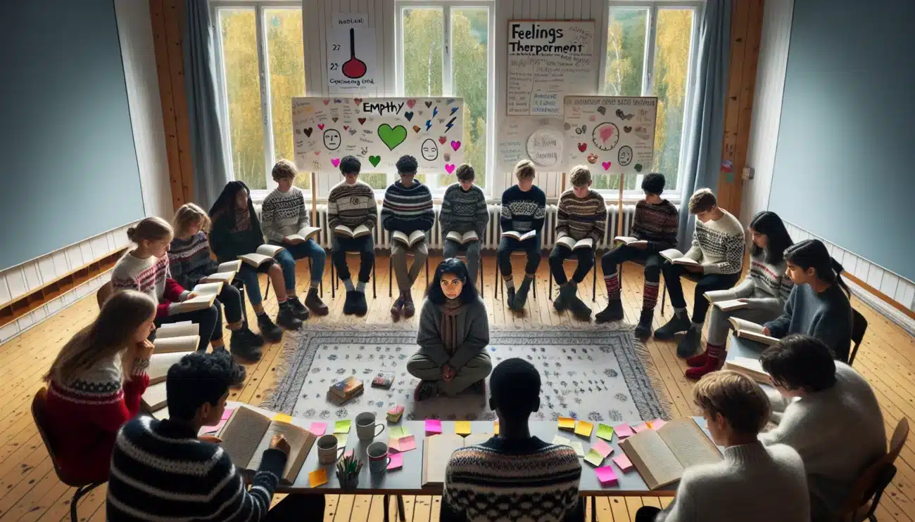 Norwegian students discuss a book with empathy prompts in class
