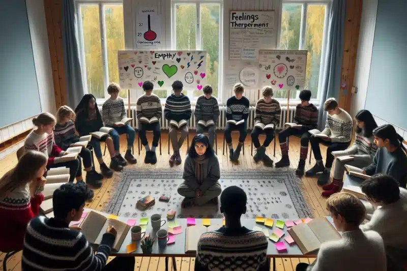 Norwegian students discuss a book with empathy prompts in class