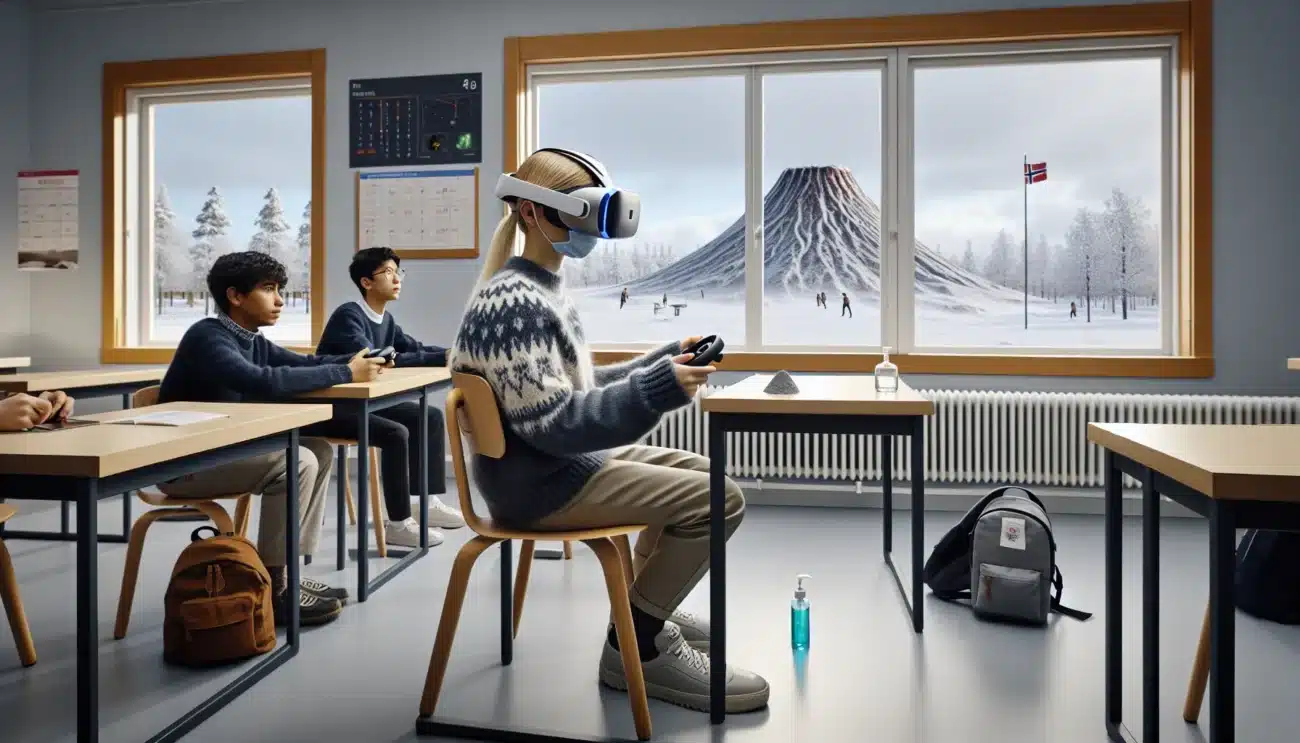 Norwegian students use vr and ar in a bright safe classroom