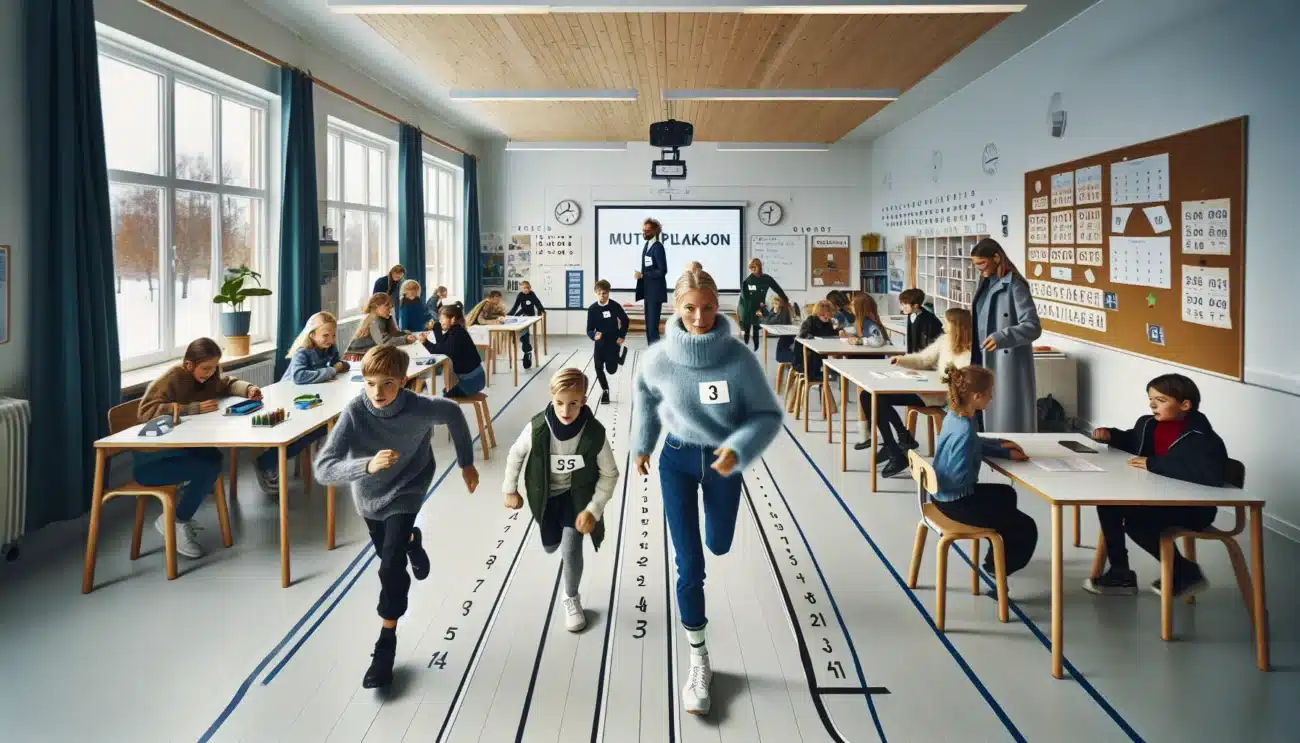 Students in a norwegian classroom doing active learning exercises during a lesson
