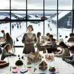 Norwegian students and teacher collaborating on creative hands on projects in a modern classroom