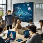 Norwegian students using tablets and a smartboard to explore interactive math together