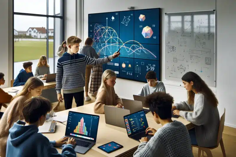 Norwegian students using tablets and a smartboard to explore interactive math together