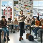 Norwegian teacher leading a critical discussion about a novel with engaged students